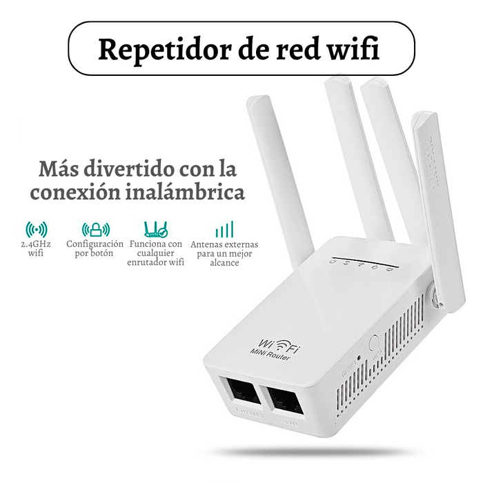 Repetidor De Red Wifi 4 Antenas 300mbps Mini Router Extensor De Señal Wifi