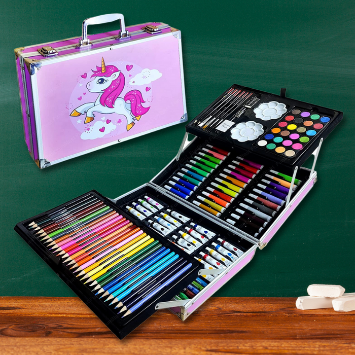 Kit Caja De Pinturas Metal 2 Pisos 121 Pzs Caja De Arte Para Niños