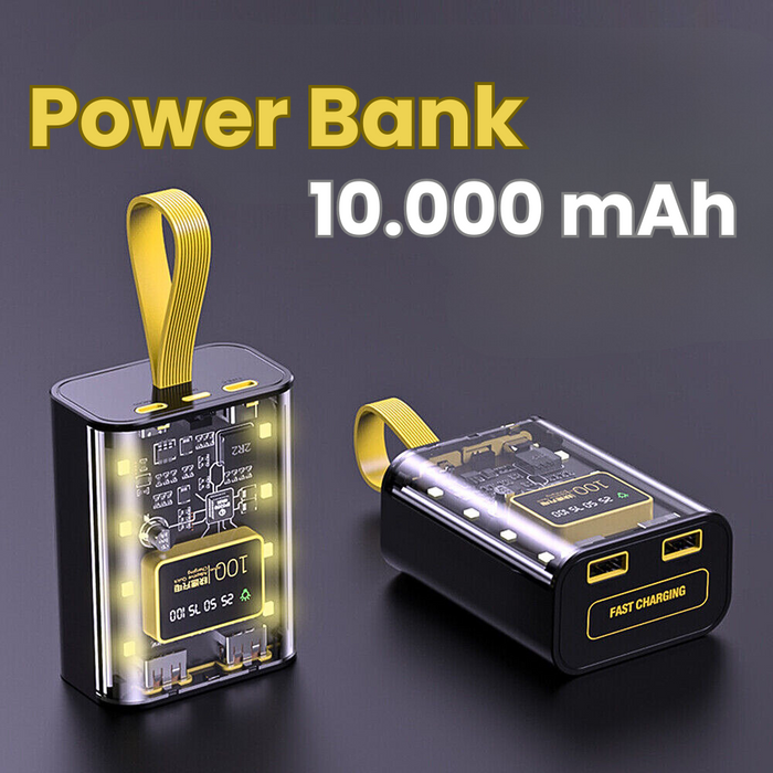 Batería Power Bank Transparente Con Luz LEd 10.000 mAh Carga Rápida