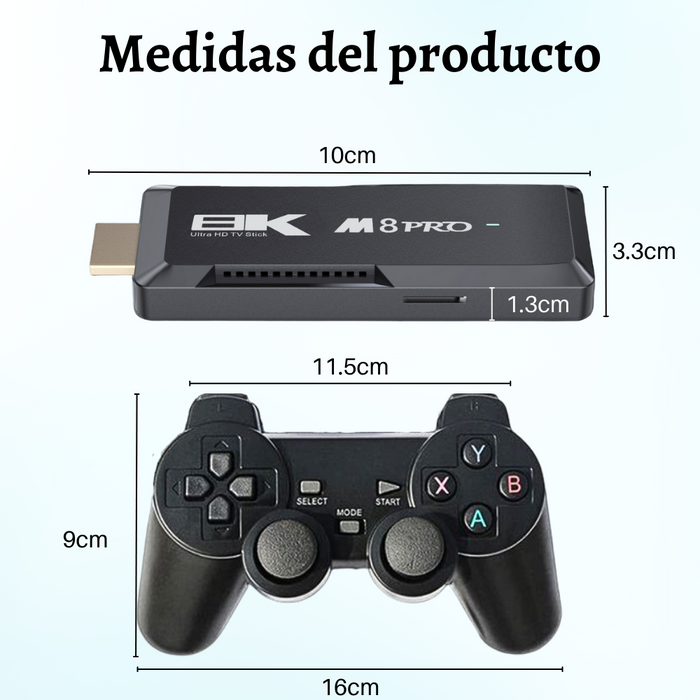 Consola De Juegos Clásicos Multiplataforma M8 Pro + Tv Box Tv Game Stick 8K Ultra Hd