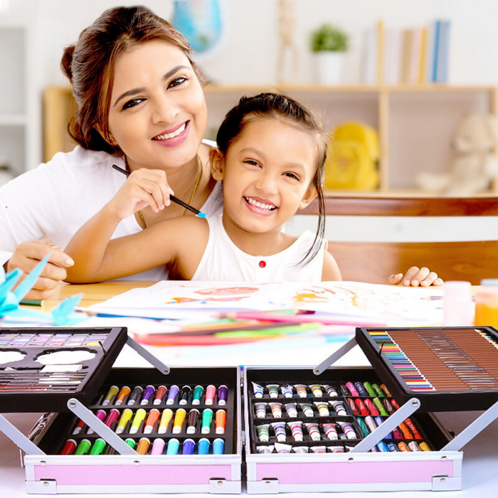 Kit Caja De Pinturas Metal 2 Pisos 121 Pzs Caja De Arte Para Niños