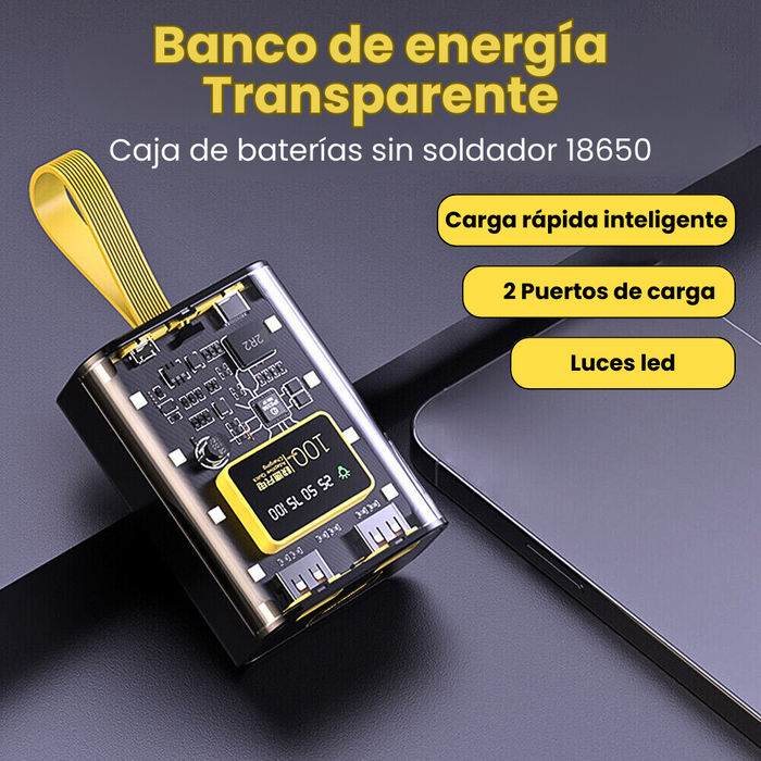 Batería Power Bank Transparente Con Luz LEd 10.000 mAh Carga Rápida