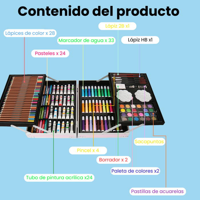 Kit Caja De Pinturas Metal 2 Pisos 121 Pzs Caja De Arte Para Niños