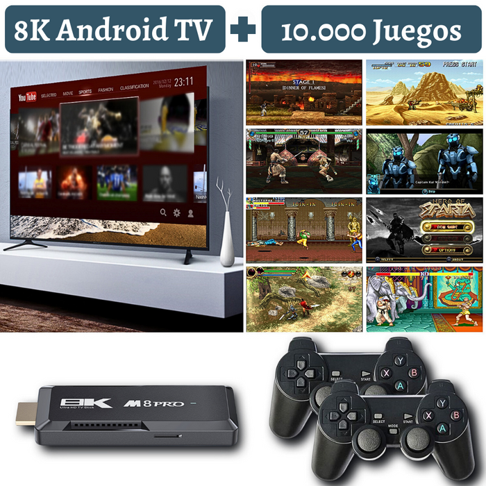 Consola De Juegos Clásicos Multiplataforma M8 Pro + Tv Box Tv Game Stick 8K Ultra Hd