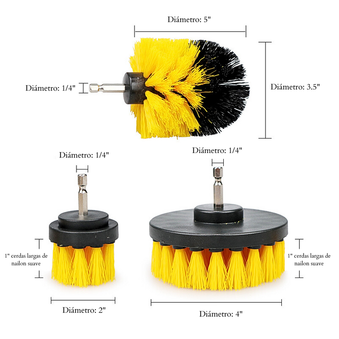 Kit De Limpieza Cepillos Nylon Multiusos Para Taladro 3pzs Detailing