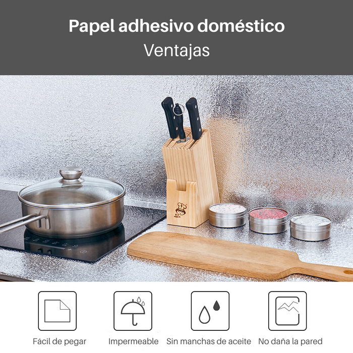 Papel Adhesivo Aluminio  Para Cocina 40x300cm Vinilo Impermeable