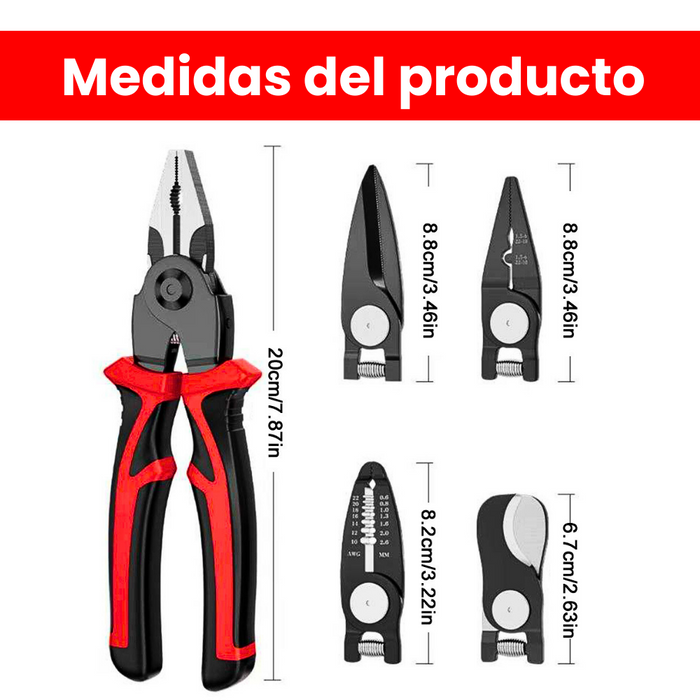 Kit Herramienta Cabezales Intercambiables 5EN1 Pinzas Alicates Tijeras Pela Cables Crimpadora