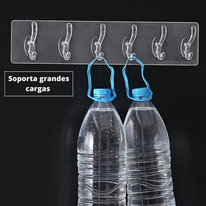 Soporte Adhesivo Colgador 6 Ganchos Transparente Impermeable